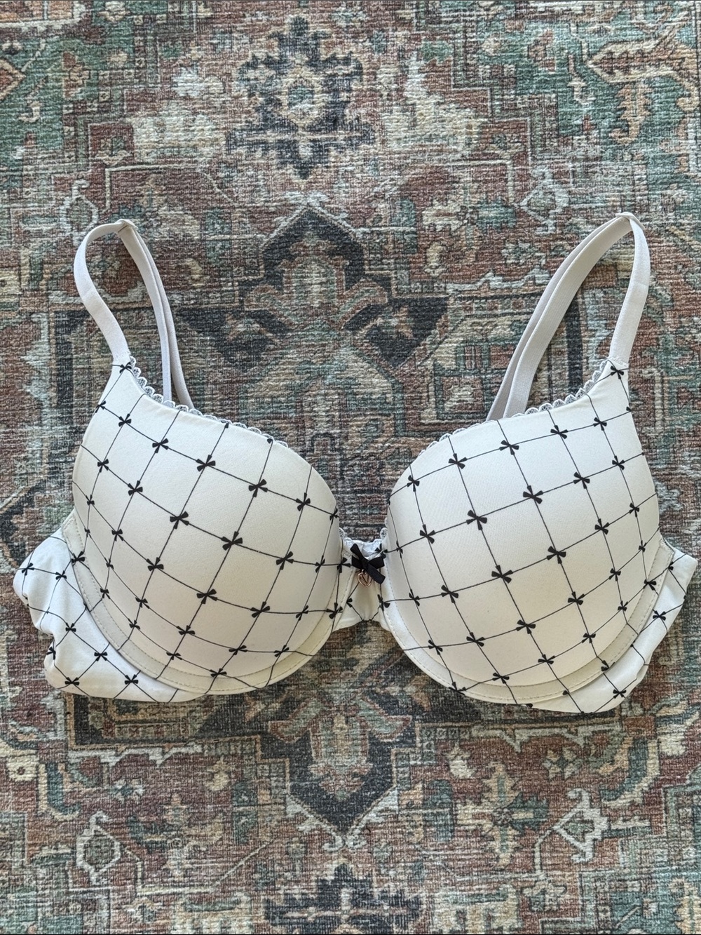 Victoria's Secret Cream Bra with Black Grid Detail